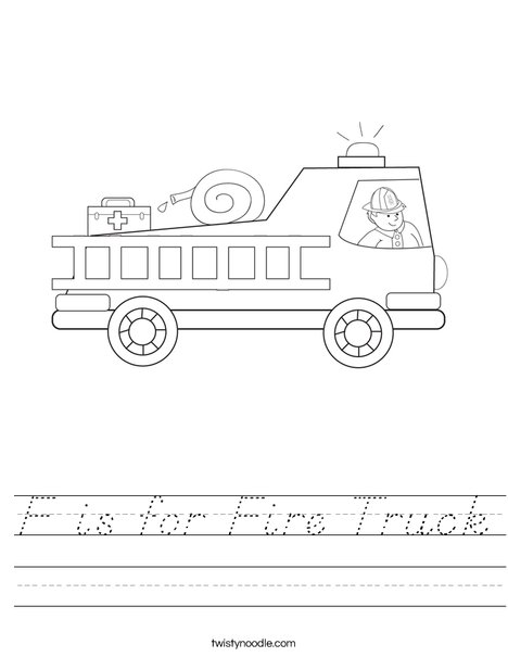 F is for Fire Truck Worksheet - D'Nealian - Twisty Noodle