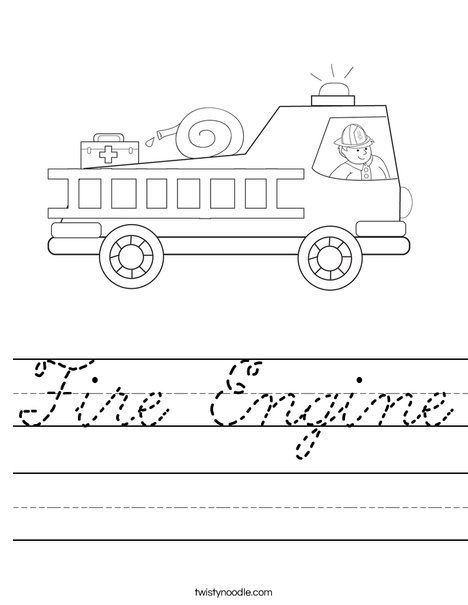 Fire Truck with Firefighter Worksheet