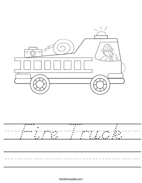 Fire Truck with Firefighter Worksheet