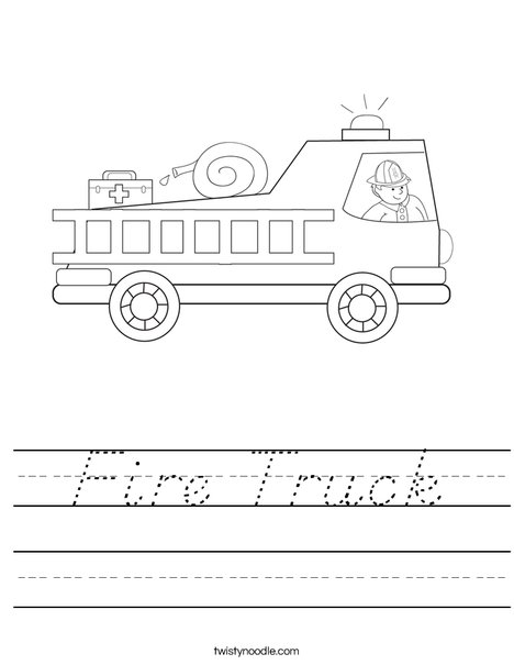 Fire Truck Worksheet - D'Nealian - Twisty Noodle