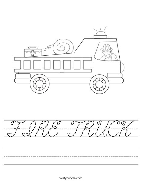 Fire Truck with Firefighter Worksheet