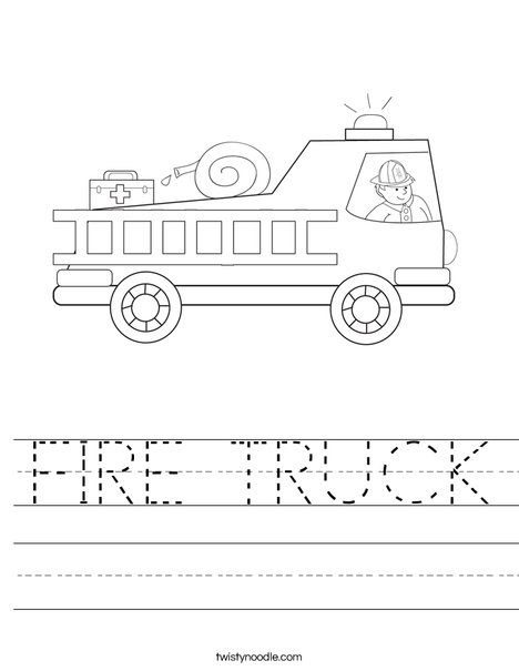 Fire Truck with Firefighter Worksheet