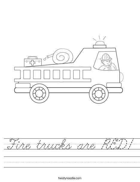 Fire Truck with Firefighter Worksheet
