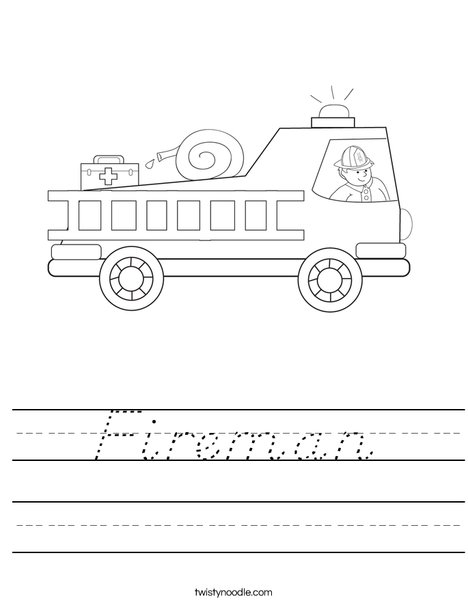 Fire Truck with Firefighter Worksheet