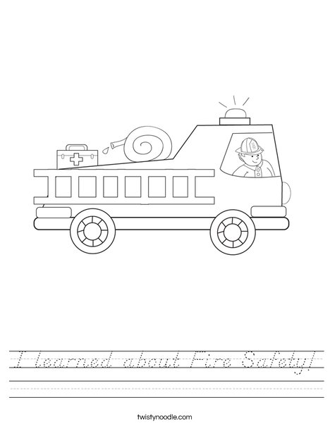 Fire Truck with Firefighter Worksheet