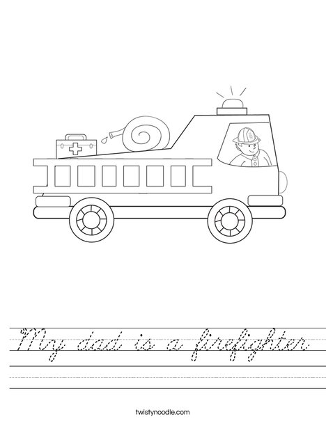 Fire Truck with Firefighter Worksheet