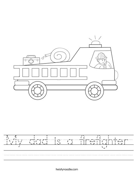 Fire Truck with Firefighter Worksheet