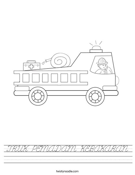 Fire Truck with Firefighter Worksheet