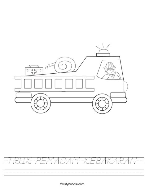 Fire Truck with Firefighter Worksheet