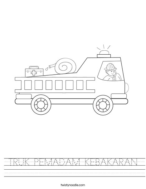 Fire Truck with Firefighter Worksheet