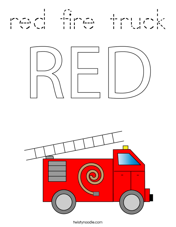 RED Fire truck Coloring Page - Tracing - Twisty Noodle