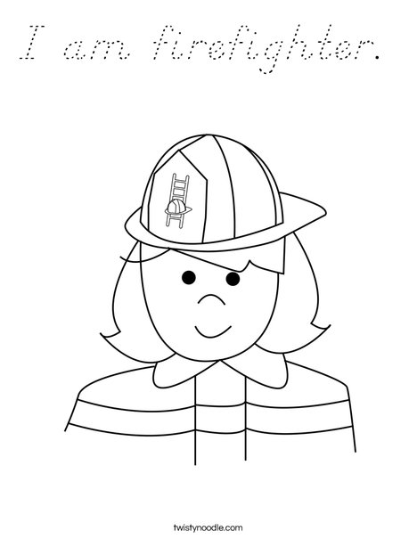 I am firefighter Coloring Page - D'Nealian - Twisty Noodle
