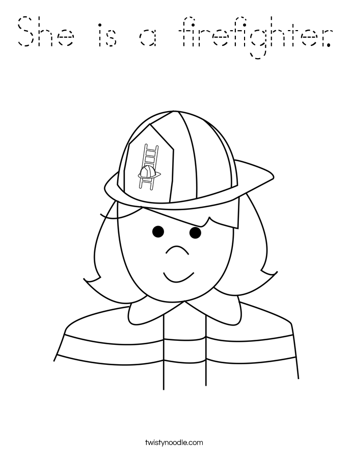 She is a firefighter. Coloring Page