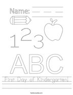 First Day of Kindergarten Handwriting Sheet