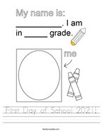 First Day of School 2021 Handwriting Sheet