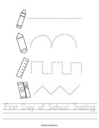 First Day of School Tracing Handwriting Sheet