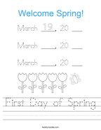 First Day of Spring Handwriting Sheet