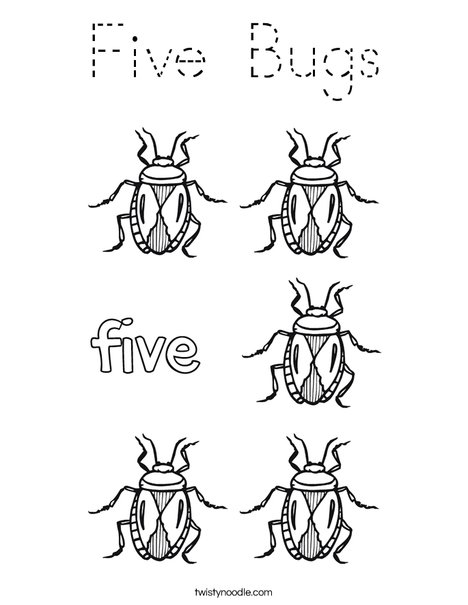 Five Bugs Coloring Page
