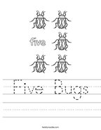 worksheet for kindergarten number 5 Five Bugs Handwriting Sheet