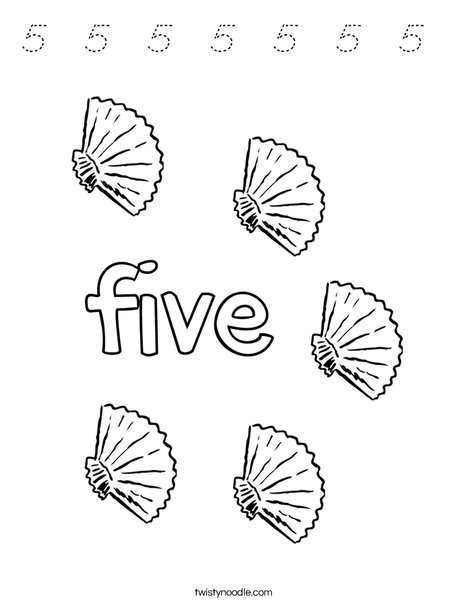 Five Shells Coloring Page