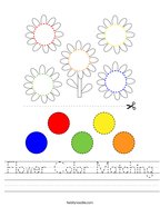 Flower Color Matching Handwriting Sheet