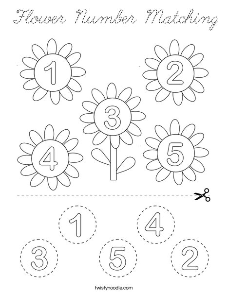 Flower Number Matching Coloring Page