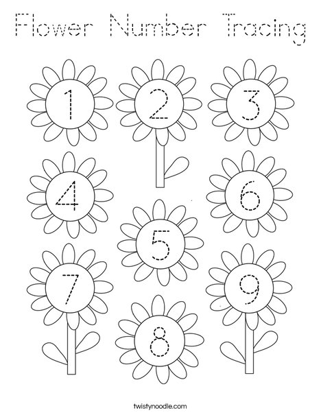 Flower Number Tracing Coloring Page