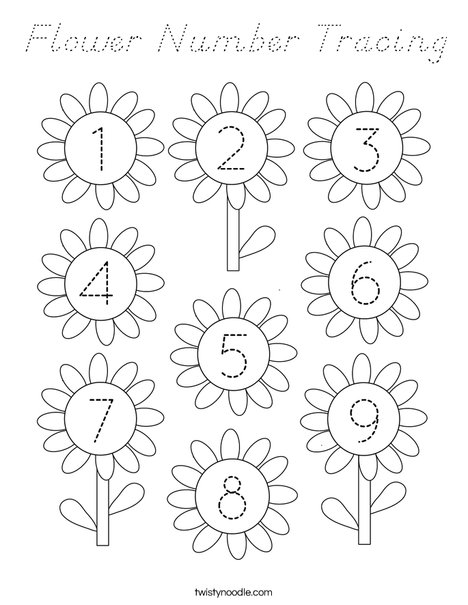 Flower Number Tracing Coloring Page