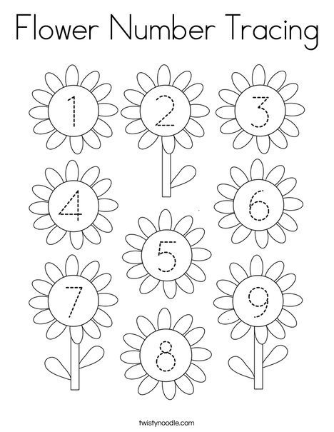 Flower Number Tracing Coloring Page