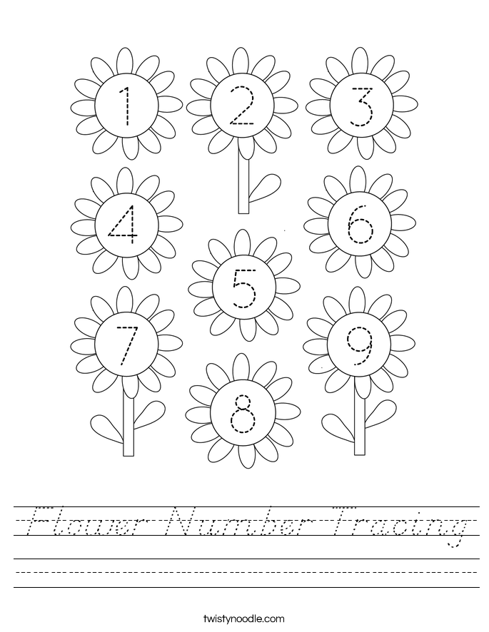 Flower Number Tracing Worksheet