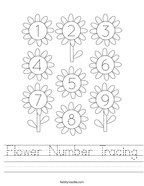 Flower Number Tracing Handwriting Sheet