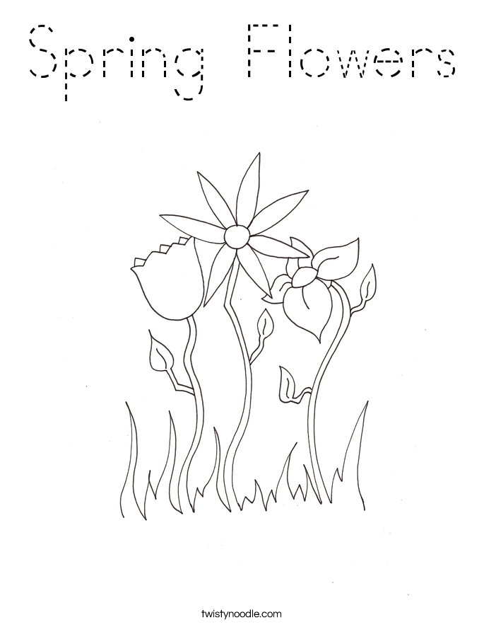 Spring Flowers Coloring Page - Tracing - Twisty Noodle