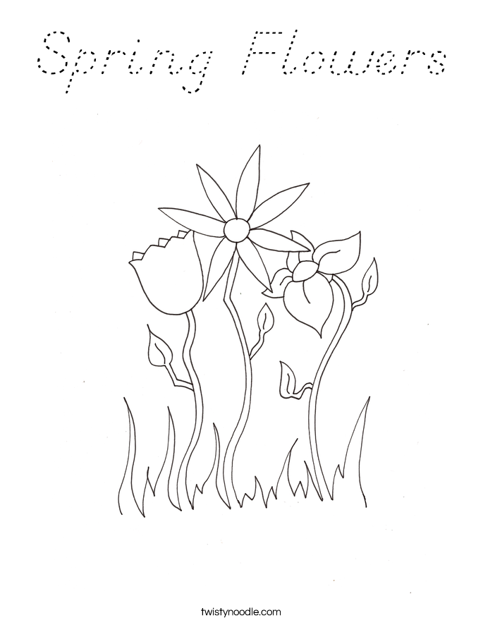 Spring Flowers Coloring Page - D'Nealian - Twisty Noodle