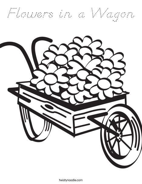 Flowers in a Wagon Coloring Page