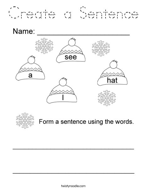 Form a sentence using the hat words Coloring Page