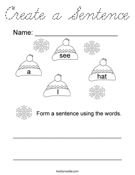 Form a sentence using the hat words Coloring Page