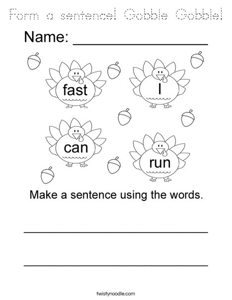 Form a sentence using the turkey words Coloring Page