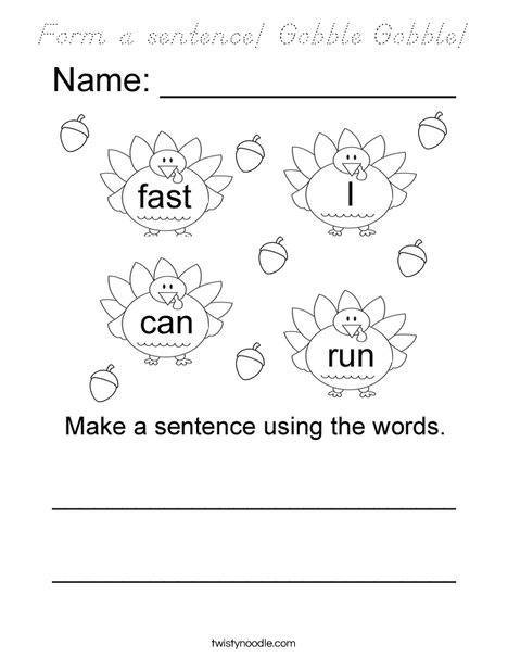 Form a sentence using the turkey words Coloring Page