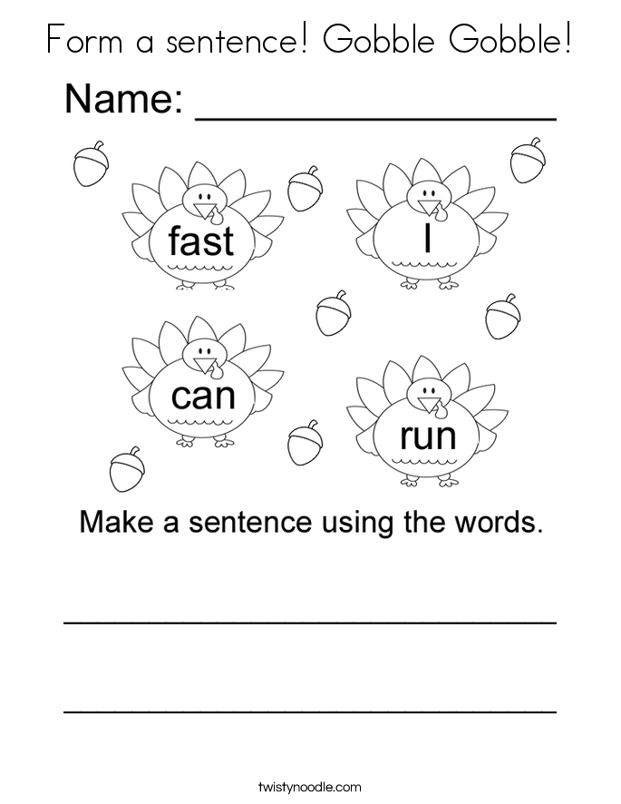 Form a sentence! Gobble Gobble! Coloring Page
