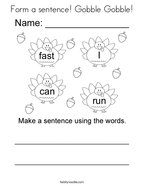 Form a sentence Gobble Gobble Coloring Page