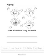 Form a sentence Gobble Gobble Handwriting Sheet