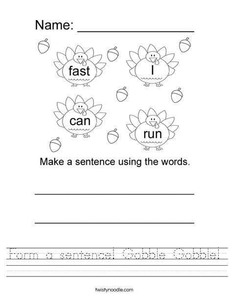 Form a sentence using the turkey words Worksheet
