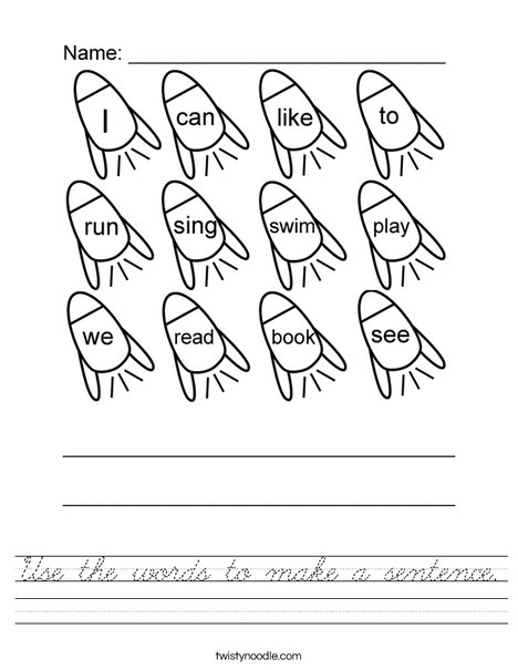Form a sentence using the words Worksheet