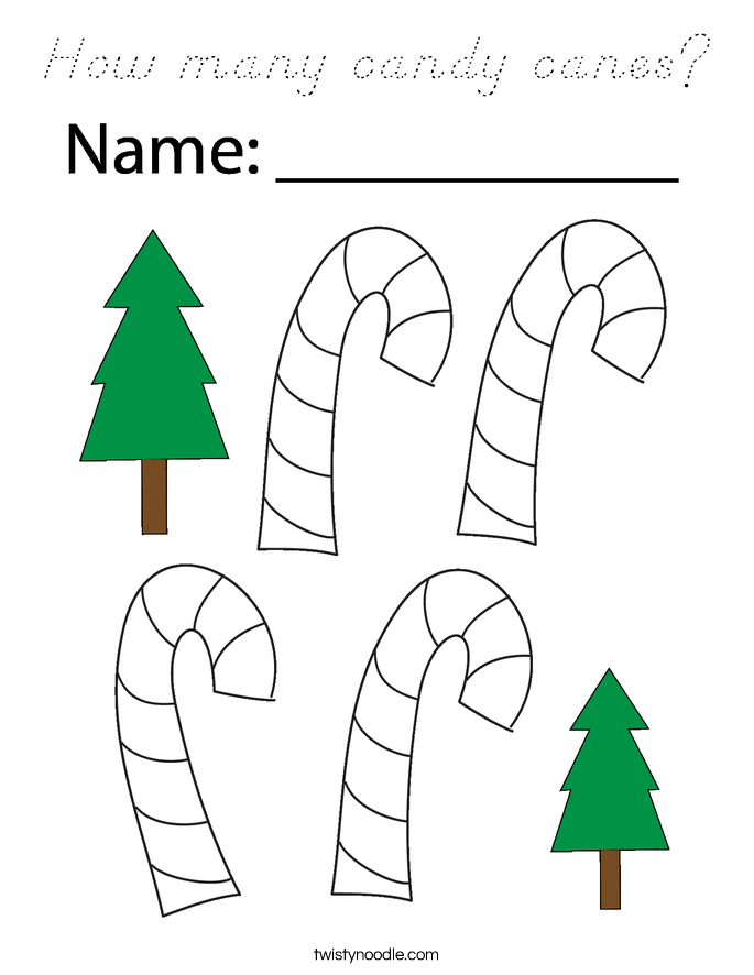How many candy canes Coloring Page - D'Nealian - Twisty Noodle
