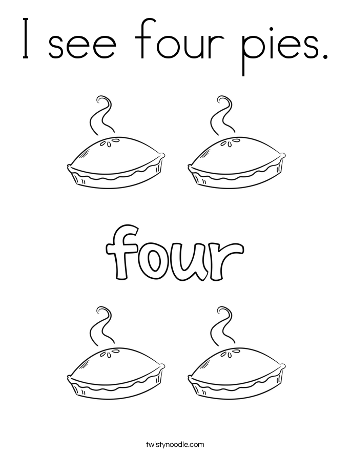 I see four pies. Coloring Page