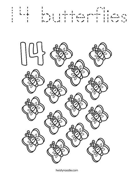 Fourteen Butterflies Coloring Page