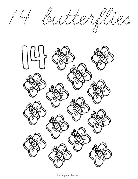 Fourteen Butterflies Coloring Page