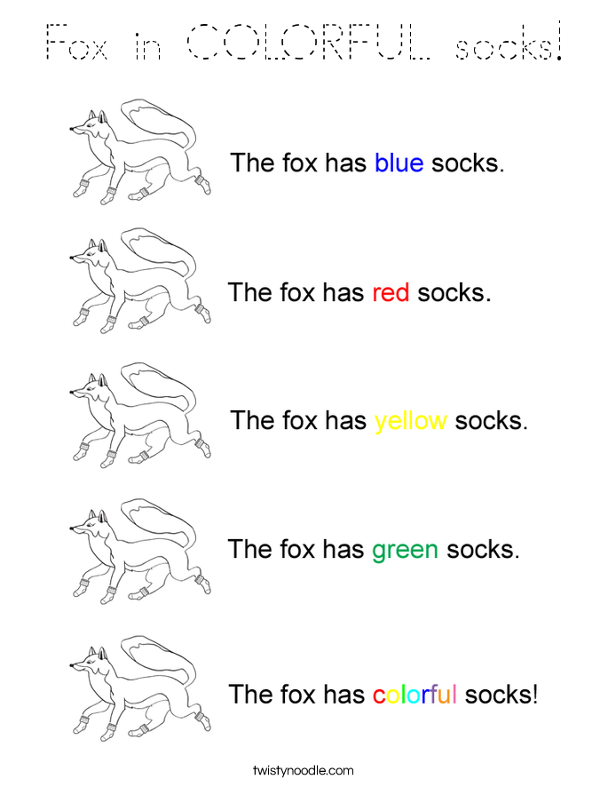 Fox in COLORFUL socks! Coloring Page