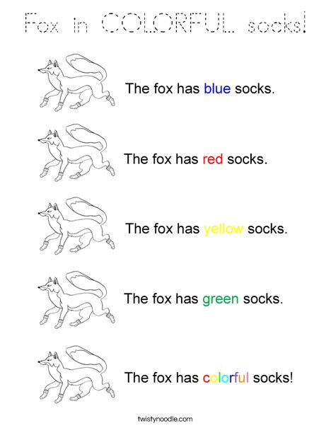 Fox in COLORFUL socks! Coloring Page