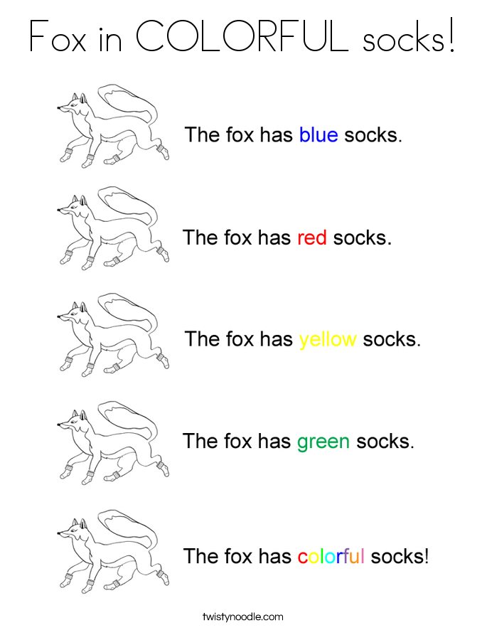 Fox in COLORFUL socks Coloring - Fox In Colorful Socks Coloring Page
